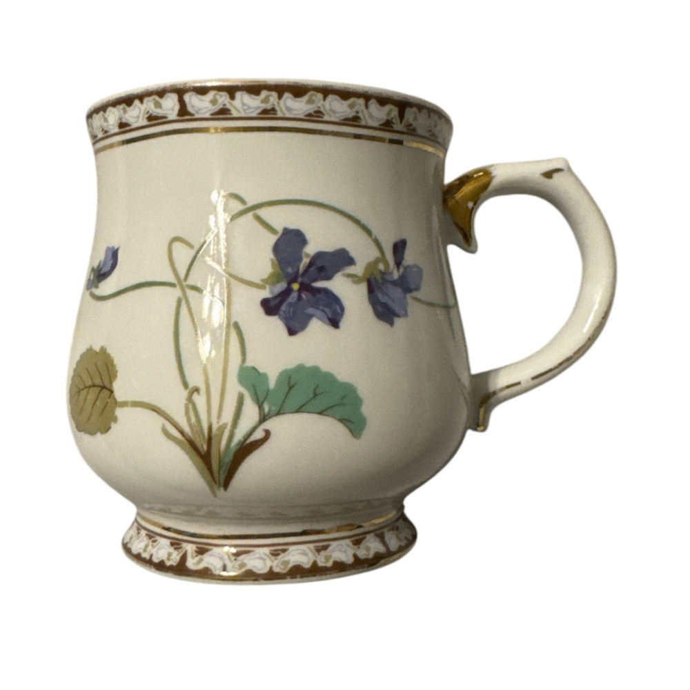 Nantucket Mug M/L Size White Purple Cobalt Floral Gold Trim